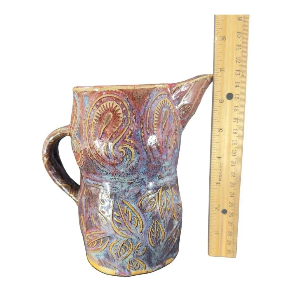 Hand Made‎ Primitive Studio Art Pottery Pitcher With Juice Rimmer Stackable VTG